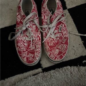 Vans Red and White Geometric Canvas Sneakers